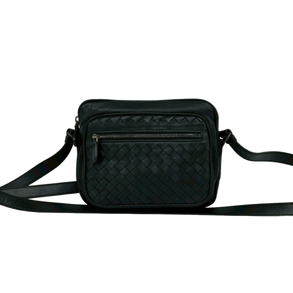 BOTTEGA VENETA Black Leather Intrecciato Shoulder Bag
